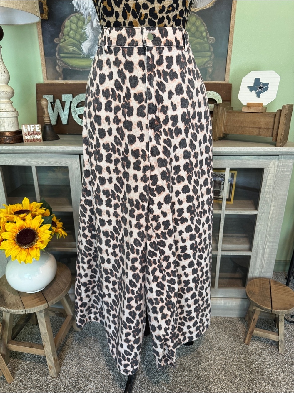 Davi & Dani Leopard Jean in Cream and Black  Size 2xl